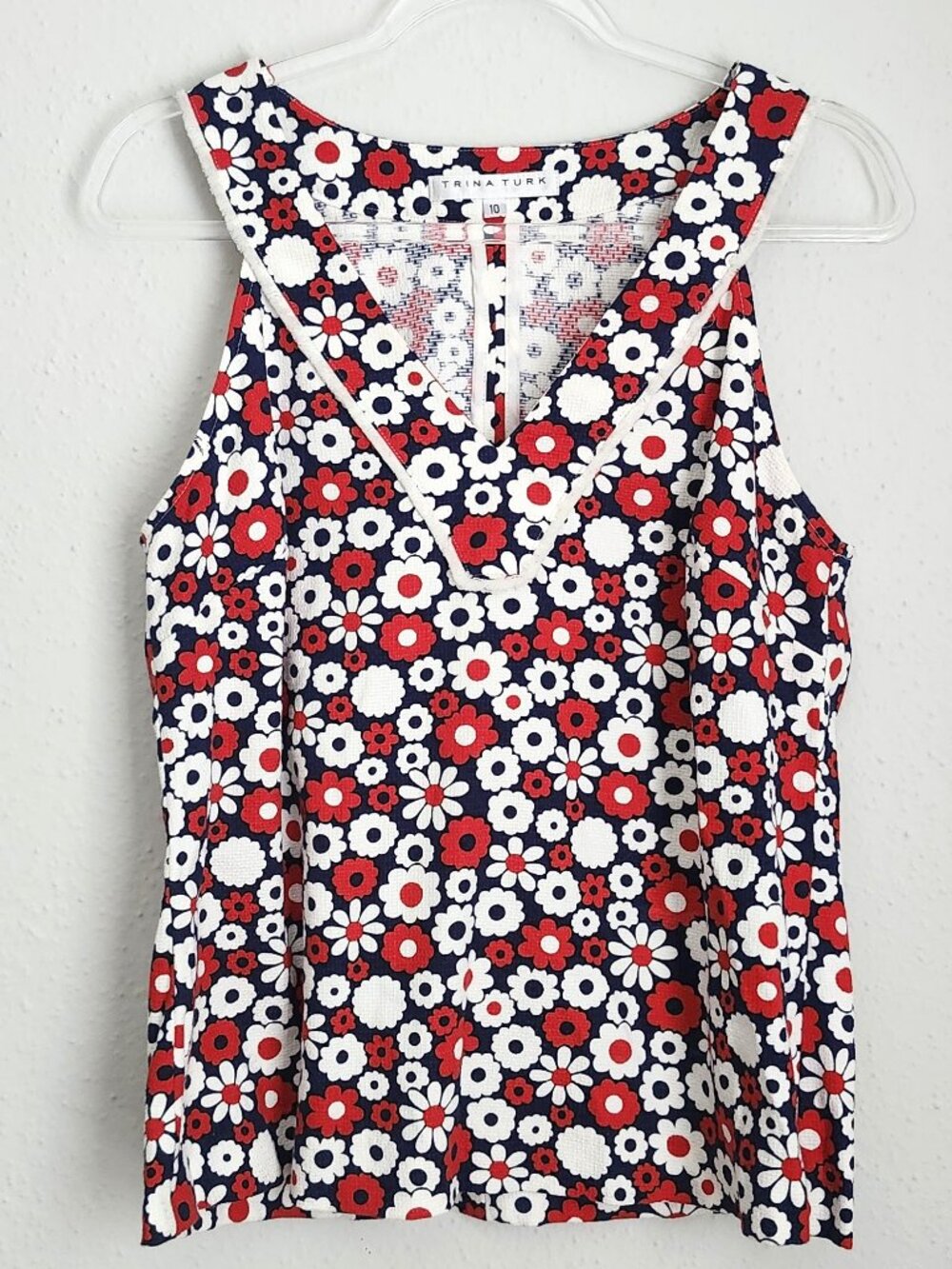 TRINA TURK Borneo Red, White & Blue Floral Top 10